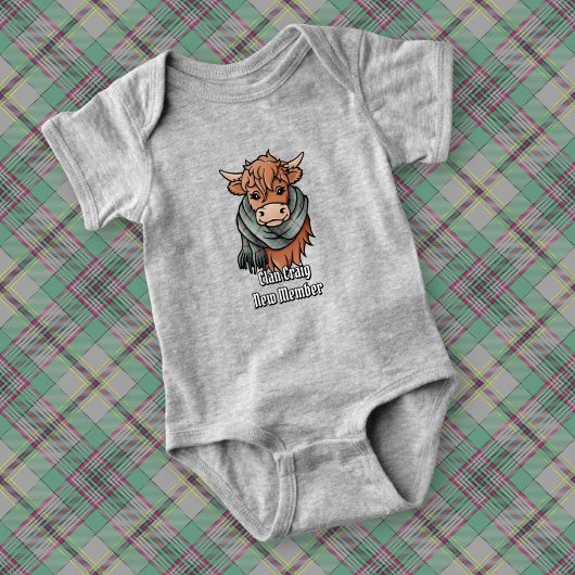 Highland Cow mit Craig Tartan Scarf Baby Strampler