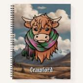 Highland Cow mit Crawford Tartan Scarf Notizblock (Vorderseite)