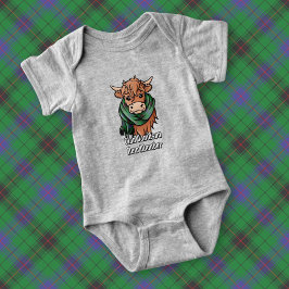 Highland Cow mit Davidson Tartan Scarf Baby Strampler