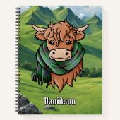 Highland Cow mit Davidson Tartan Scarf Notizblock (Vorderseite)