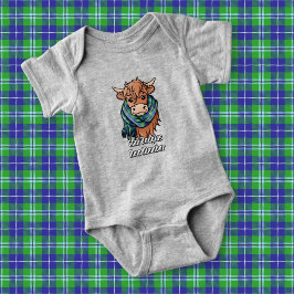 Highland Cow mit Douglas Tartan Scarf Baby Strampler