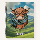Highland Cow mit Guthrie Tartan Scarf Notizblock (Vorderseite)