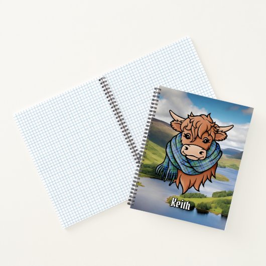 Highland Cow mit Keith Tartan Scarf Notizblock (Innenseite)