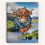 Highland Cow mit Keith Tartan Scarf Notizblock (Vorderseite)