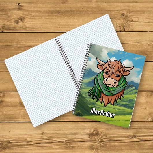 Highland Cow mit MacArthur Tartan Scarf Notizblock