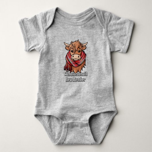 Highland Cow mit MacDonald von Keppoch Scarf Baby Strampler (Vorderseite)