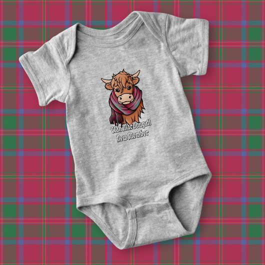 Highland Cow mit MacDougall Tartan Scarf Baby Strampler