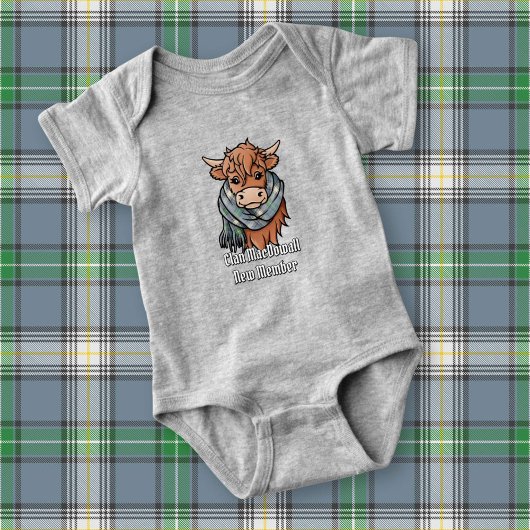 Highland Cow mit MacDowall Tartan Scarf Baby Strampler