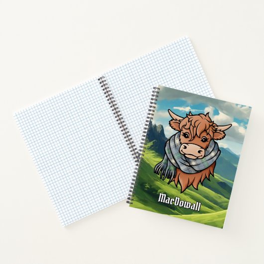 Highland Cow mit MacDowall Tartan Scarf Notizblock (Innenseite)