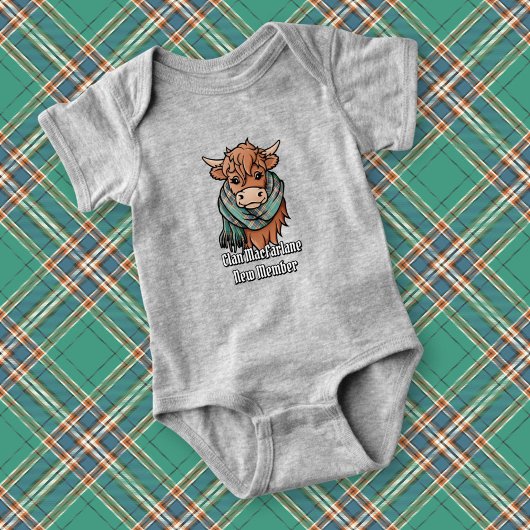 Highland Cow mit MacFarlane Ancient Hunting Scarf Baby Strampler