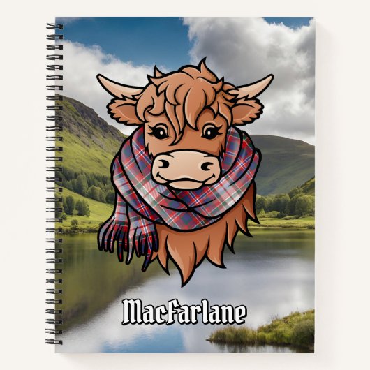 Highland Cow mit MacFarlane Dress Tartan Scarf Notizblock (Vorderseite)