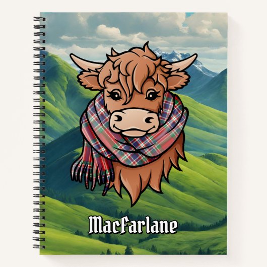 Highland Cow mit MacFarlane Tartan Scarf Notizblock (Vorderseite)