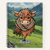 Highland Cow mit MacGill Tartan Scarf Notizblock (Vorderseite)
