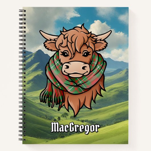 Highland Cow mit MacGregor Tartan Scarf Notizblock (Vorderseite)
