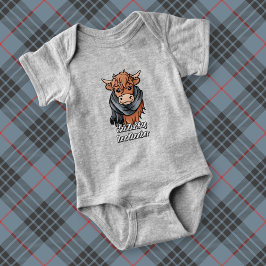 Highland Cow mit MacKay Blue Tartan Scarf Baby Strampler