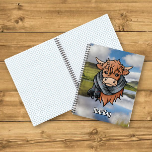 Highland Cow mit MacKay Blue Tartan Scarf Notizblock