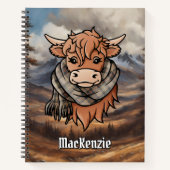 Highland Cow mit MacKenzie Jagd Tartan Scarf Notizblock (Vorderseite)