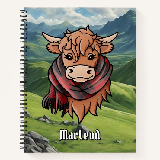 Highland Cow mit MacLeod von Raasay Tartan Scarf Notizblock (Vorderseite)