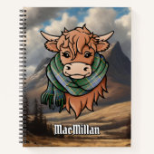 Highland Cow mit MacMillan Jagd Tartan Scarf Notizblock (Vorderseite)