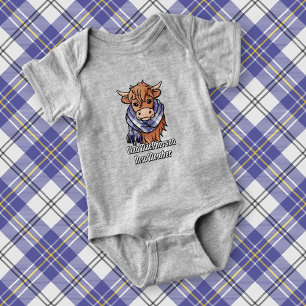 Highland Cow mit MacPherson Blue Dress Scarf Baby Strampler