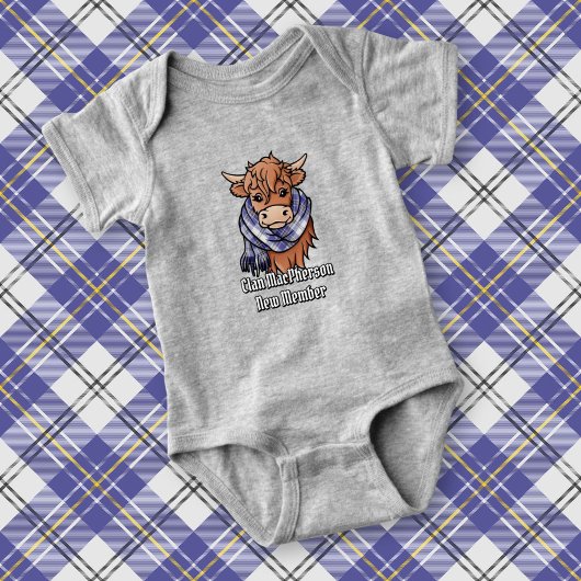 Highland Cow mit MacPherson Blue Dress Scarf Baby Strampler