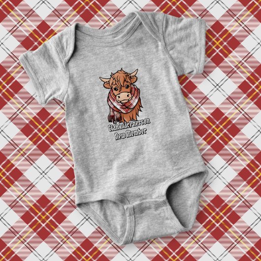 Highland Cow mit MacPherson Red Dress Scarf Baby Strampler