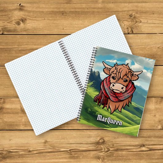 Highland Cow mit MacQueen Tartan Scarf Notizblock