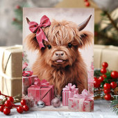 Highland Cow mit Pink Bow Weihnachten