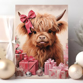 Highland Cow mit Pink Bow Weihnachten