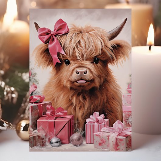 Highland Cow mit Pink Bow Weihnachten