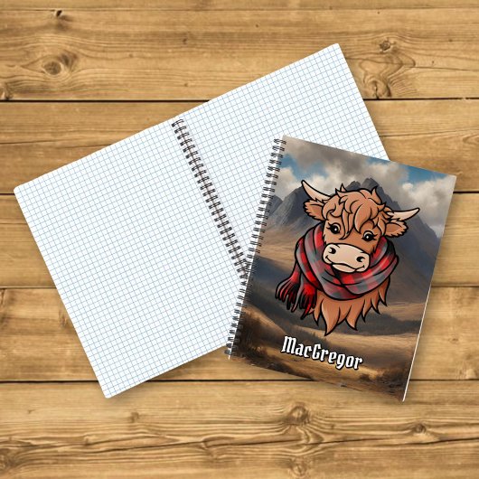 Highland Cow mit Rob Roy MacGregor Tartan Scarf Notizblock