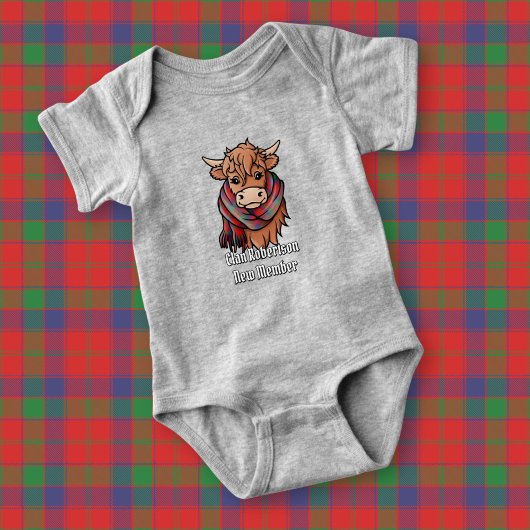 Highland Cow mit Robertson Tartan Scarf Baby Strampler