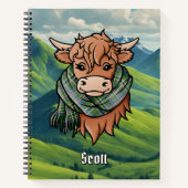 Highland Cow mit Scott Green Tartan Scarf Notizblock (Vorderseite)