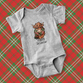 Highland Cow mit Scott Red Tartan Scarf Baby Strampler