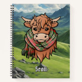 Highland Cow mit Scott Red Tartan Scarf Notizblock (Vorderseite)
