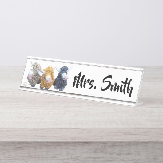 Highland Cow Name Plate Schreibtischnamensplakette (Vorderseite )