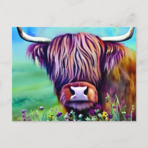 Highland Cow Nature Water Color Postkarte