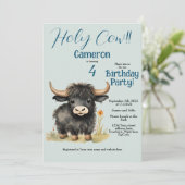 Highland Cow Neutral Birthday Party Einladung (Stehend Vorderseite)
