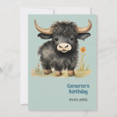 Highland Cow Neutral Birthday Party Einladung (Rückseite)