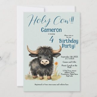 Highland Cow Neutral Birthday Party Einladung