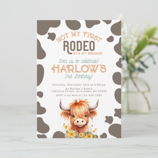 Highland Cow nicht mein erstes Rodeo Cowgirl Gebur Einladung (Stehend Vorderseite)