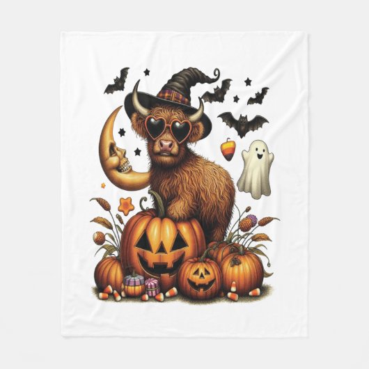 Highland Cow on Pumpkin Halloween Fleecedecke (Vorderseite)