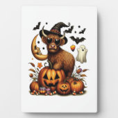 Highland Cow on Pumpkin Halloween Fotoplatte (Vorderseite)