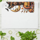 Highland Cow on Pumpkin Halloween Geschirrtuch (Gefaltet)