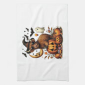 Highland Cow on Pumpkin Halloween Geschirrtuch (Vertikal)