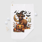 Highland Cow on Pumpkin Halloween Golfhandtuch (Insitu)