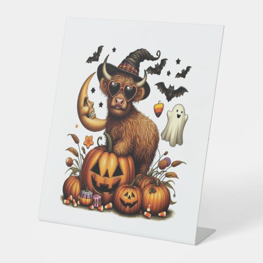 Highland Cow on Pumpkin Halloween Sockelschild (Vorderseite)