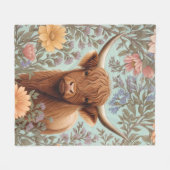 Highland Cow Pastel William Morris Inspired Floral Fleecedecke (Vorderseite (Horizontal))