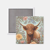 Highland Cow Pastel William Morris Inspired Floral Magnet (Vorderseite/Rückseite)