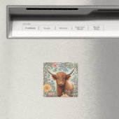 Highland Cow Pastel William Morris Inspired Floral Magnet (In Situ (Geschirrspüler))